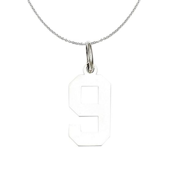 Silver, Athletic Collection Medium Polished Number 9 Necklace - 24 In - Picture 1 of 7